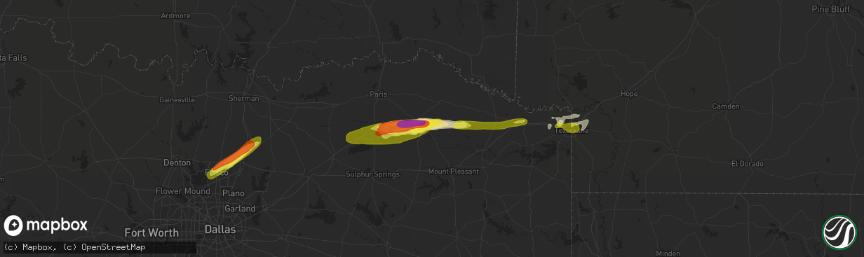 Hail map in Bogata, TX on February 25, 2021