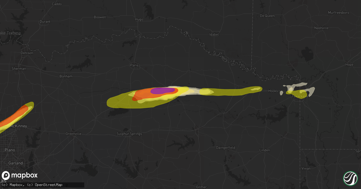 Hail map in Bogata, TX on February 25, 2021