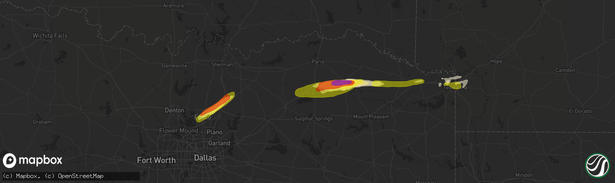 Hail map in Cooper, TX on February 25, 2021