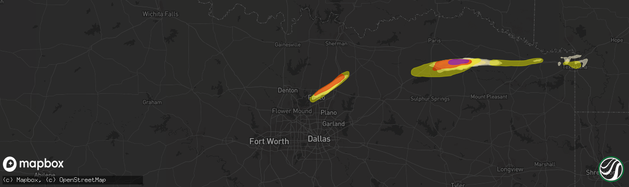 Hail map in Frisco, TX on February 25, 2021