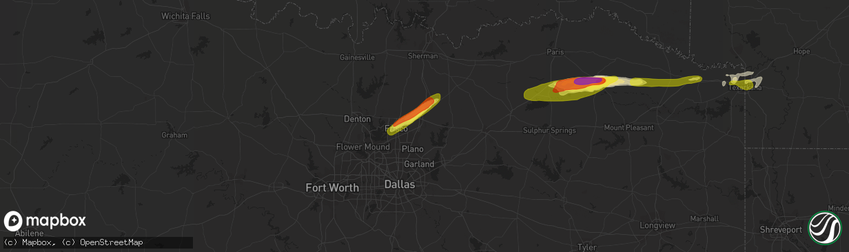 Hail map in Mckinney, TX on February 25, 2021