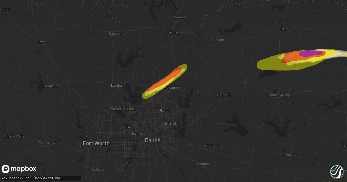 Hail map in Mckinney, TX on February 25, 2021
