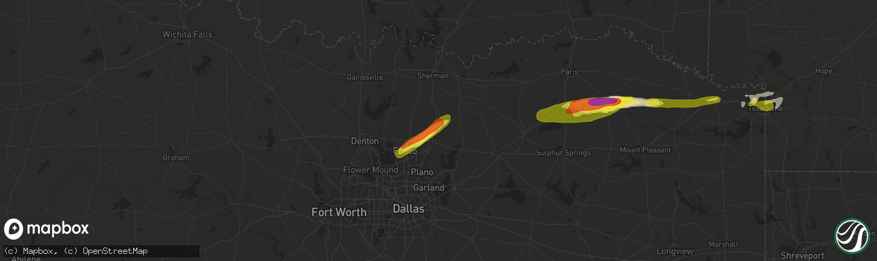 Hail map in Melissa, TX on February 25, 2021