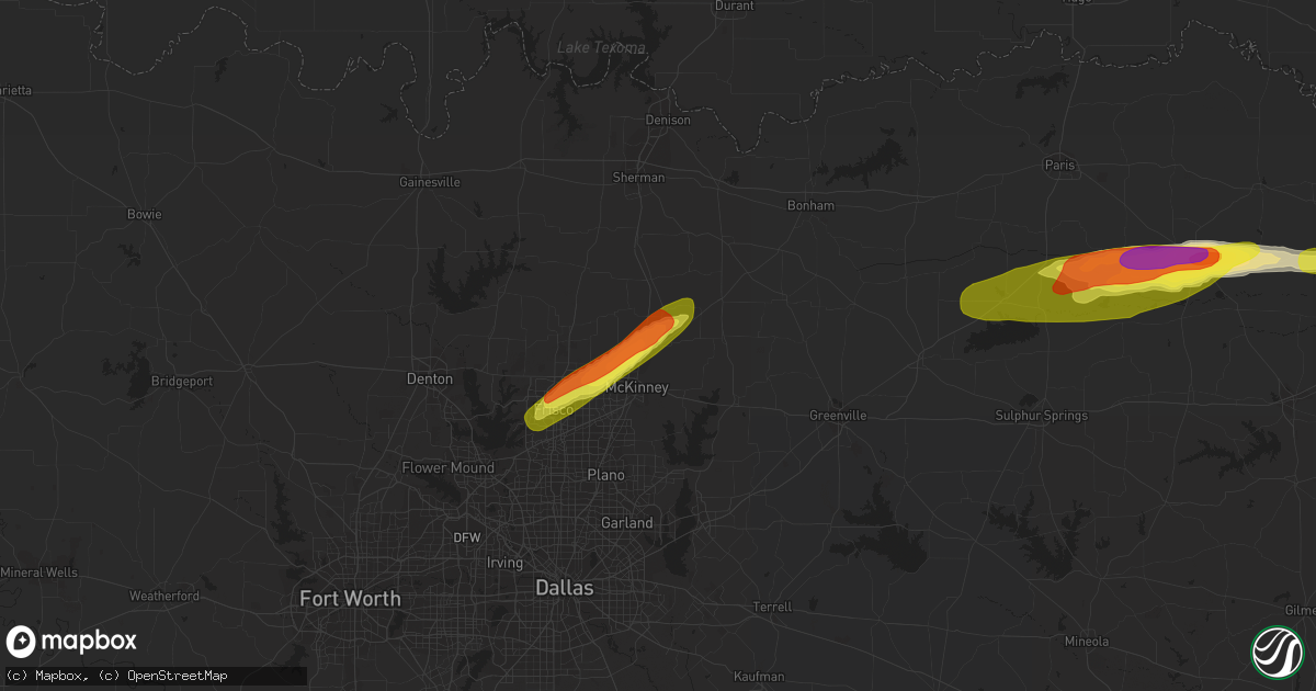 Hail map in Melissa, TX on February 25, 2021