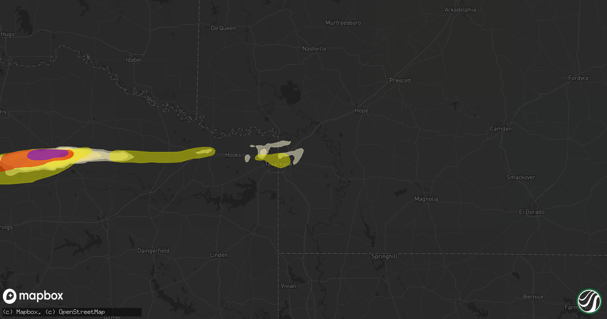 Hail map in Texarkana, AR on February 25, 2021