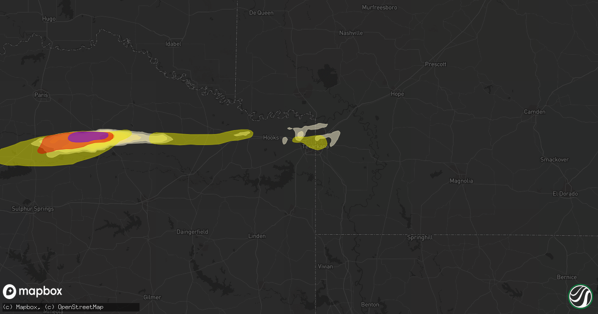 Hail map in Texarkana, TX on February 25, 2021