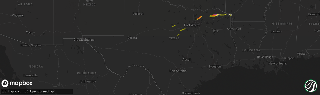 Hail map in Texas on February 25, 2021