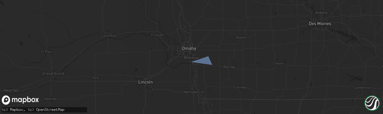 Hail map in Bellevue, NE on February 25, 2025