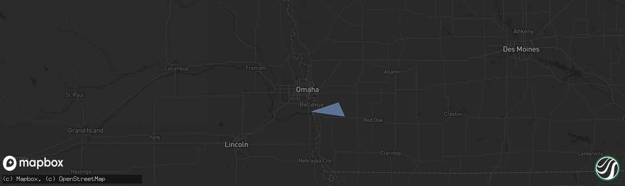 Hail map in Council Bluffs, IA on February 25, 2025