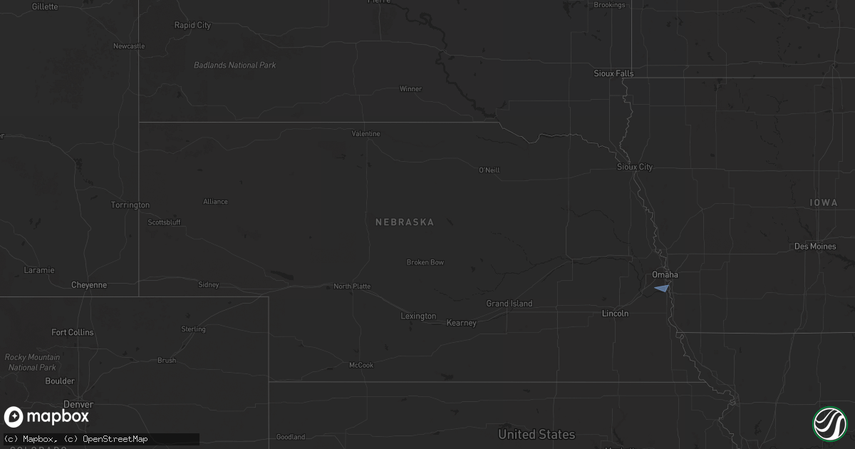 Hail map in Nebraska on February 25, 2025