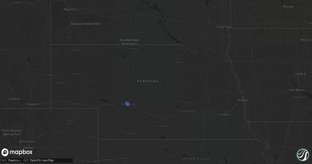Hail map in Nebraska on February 25, 2026