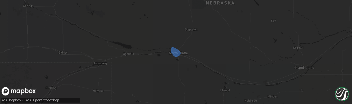 Hail map in North Platte, NE on February 25, 2026