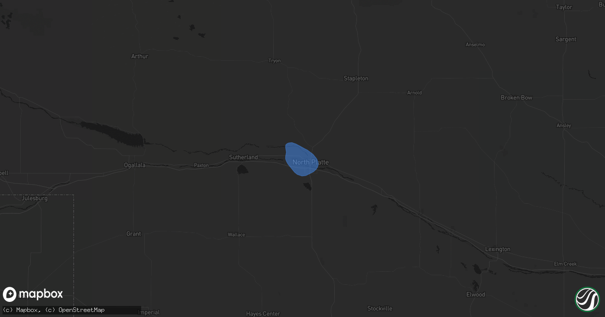 Hail map in North Platte, NE on February 25, 2026