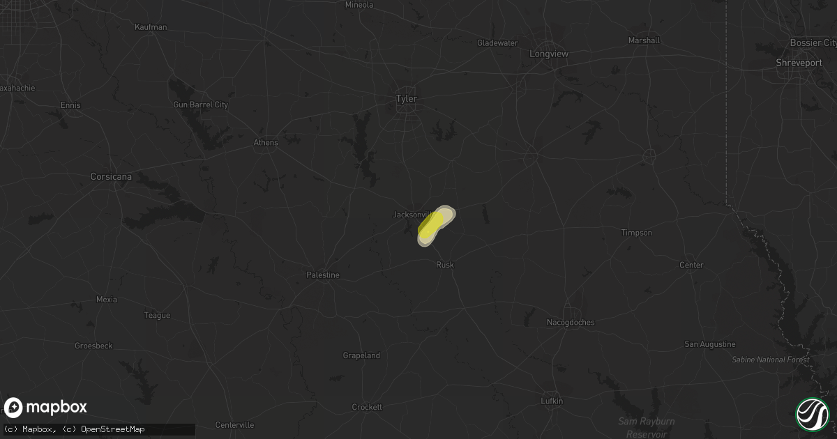 Hail map in Jacksonville, TX on February 26, 2019