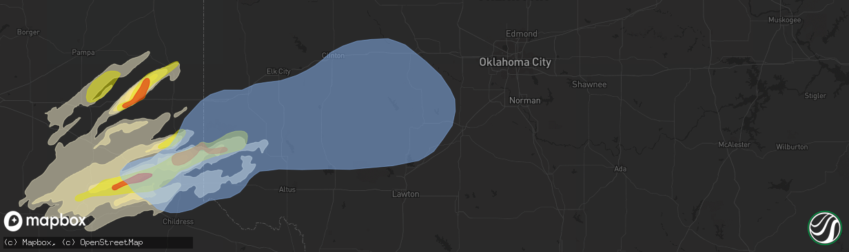 Hail map in Anadarko, OK on February 26, 2023