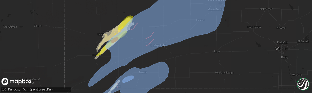 Hail map in Dodge City, KS on February 26, 2023