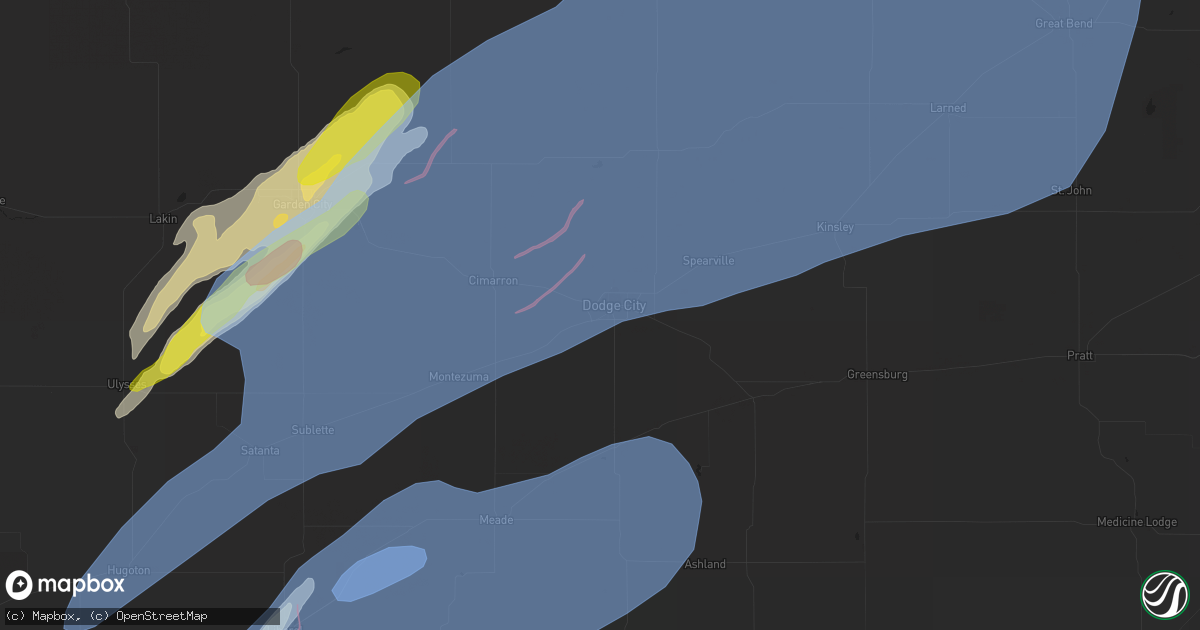 Hail map in Dodge City, KS on February 26, 2023