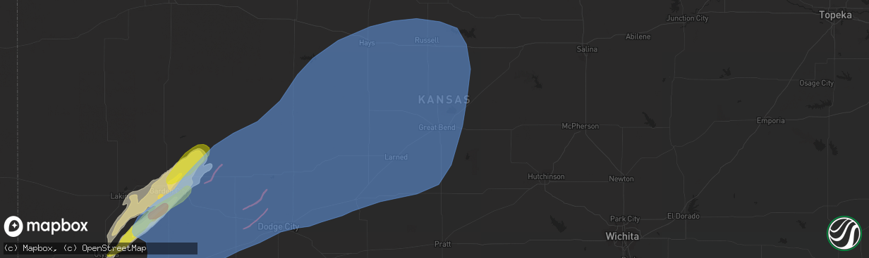 Hail map in Great Bend, KS on February 26, 2023