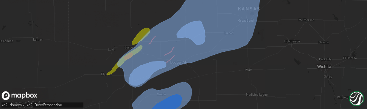 Hail map in Hoisington, KS on February 26, 2023