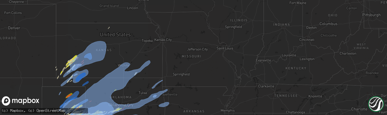 Hail map in Missouri on February 26, 2023