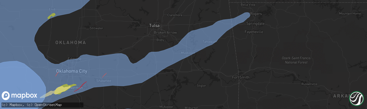 Hail map in Muskogee, OK on February 26, 2023