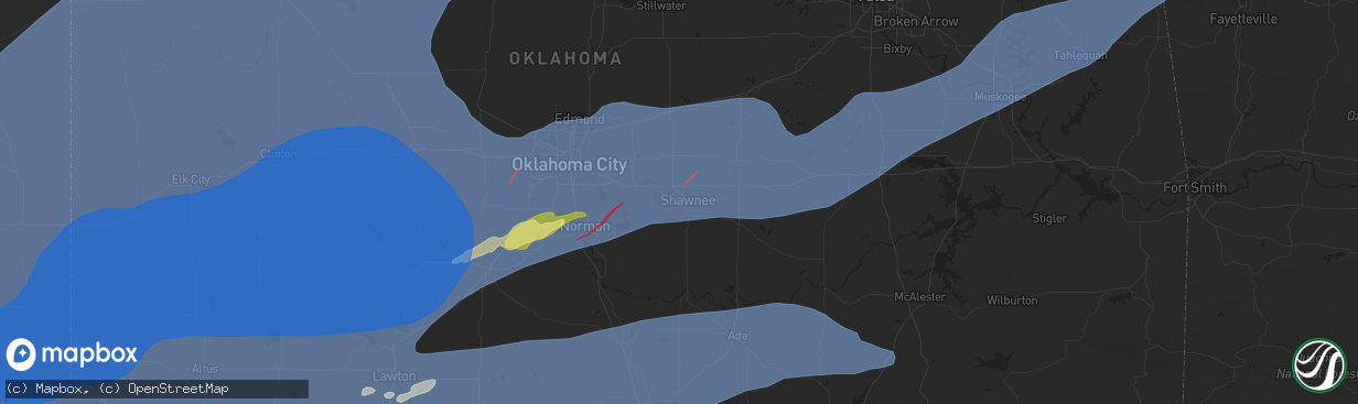 Hail map in Shawnee, OK on February 26, 2023