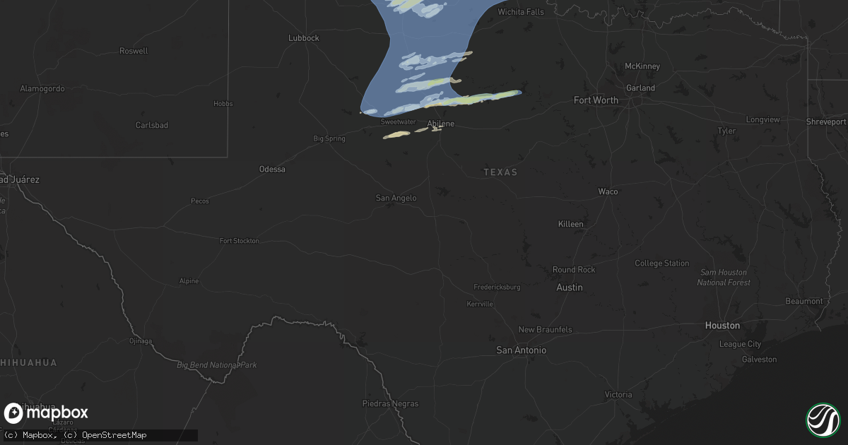 Hail map in Texas on February 26, 2023