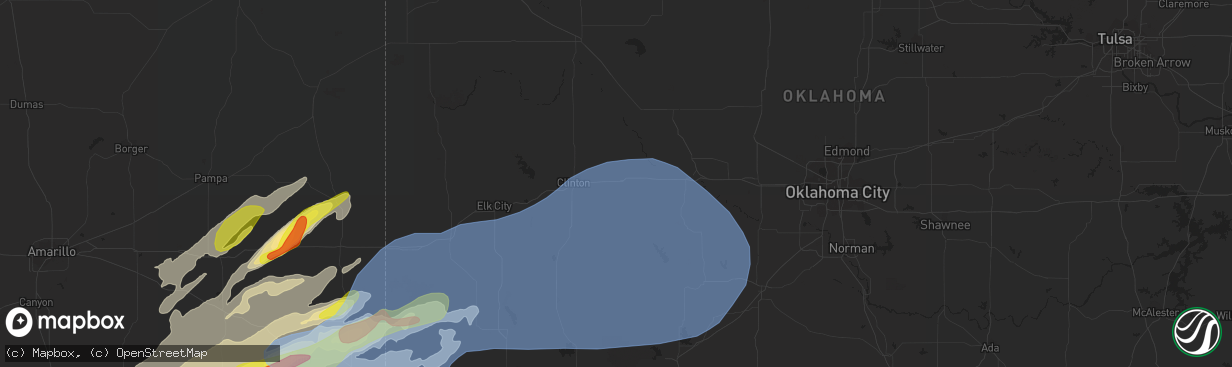 Hail map in Weatherford, OK on February 26, 2023