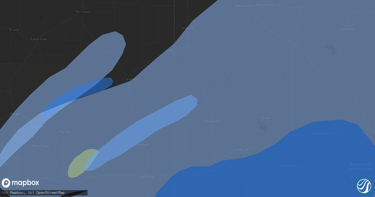 Hail map in Woodward, OK on February 26, 2023