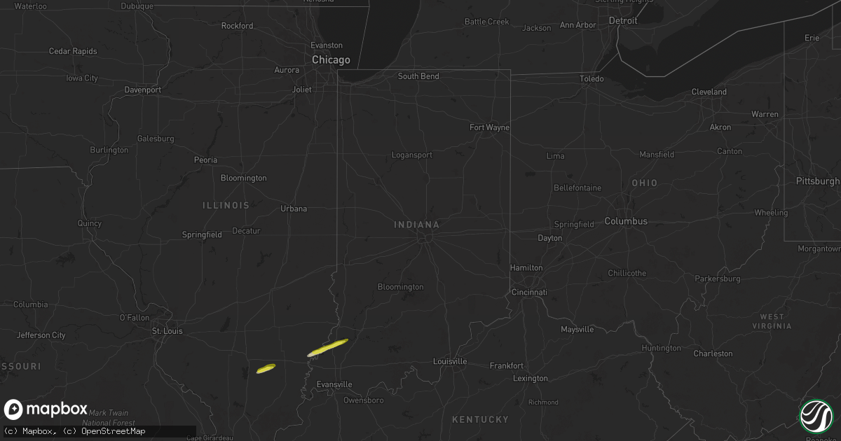 Hail map in Indiana on February 26, 2025