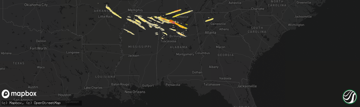 Hail map in Alabama on February 26, 2026