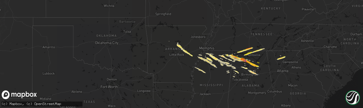 Hail map in Arkansas on February 26, 2026