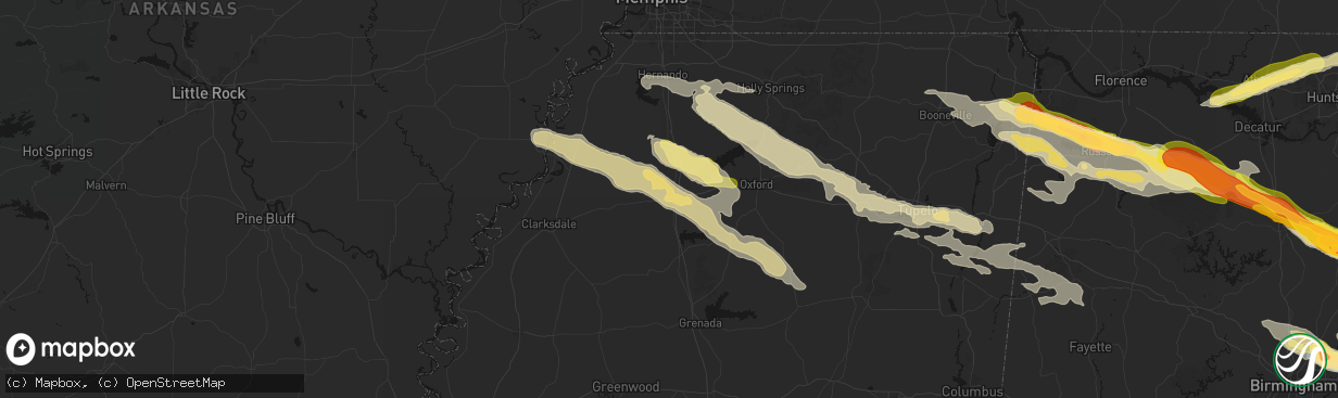 Hail map in Batesville, MS on February 26, 2026