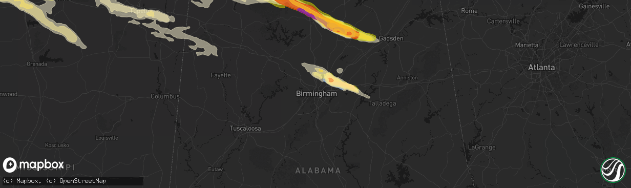 Hail map in Birmingham, AL on February 26, 2026