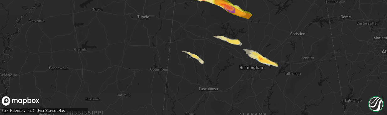 Hail map in Fayette, AL on February 26, 2026