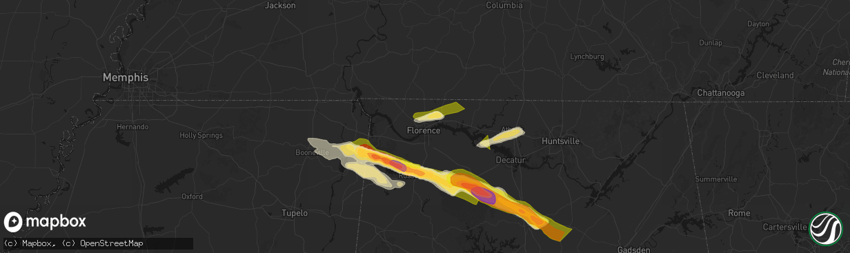 Hail map in Florence, AL on February 26, 2026