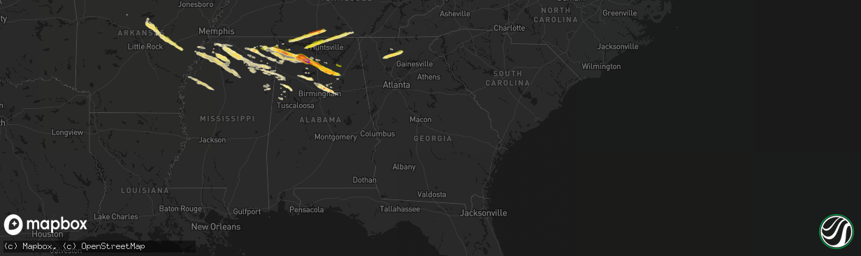 Hail map in Georgia on February 26, 2026
