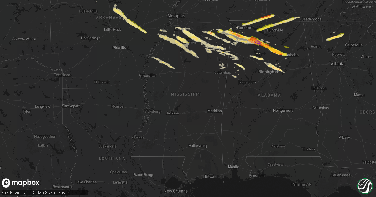 Hail map in Mississippi on February 26, 2026