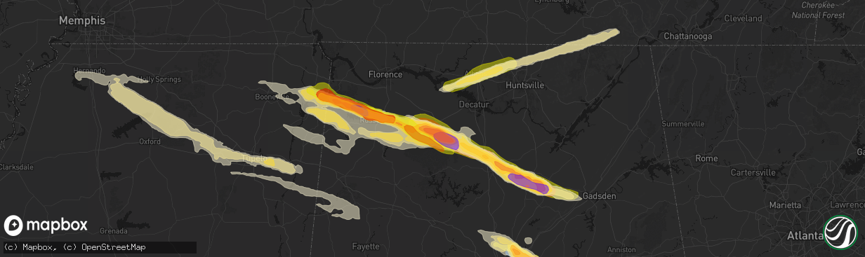 Hail map in Moulton, AL on February 26, 2026