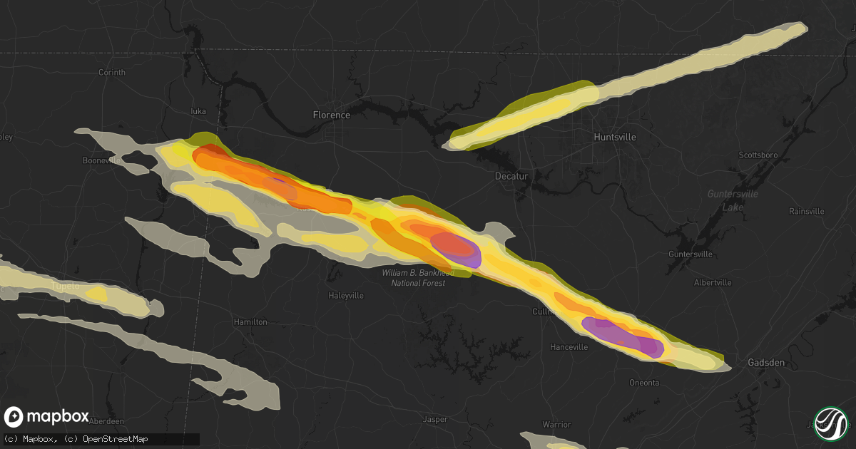 Hail map in Moulton, AL on February 26, 2026