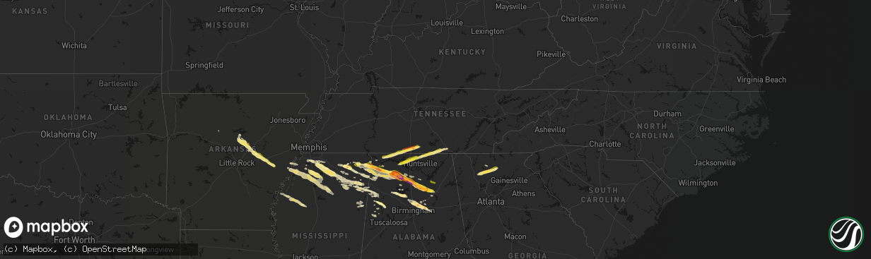 Hail map in Tennessee on February 26, 2026