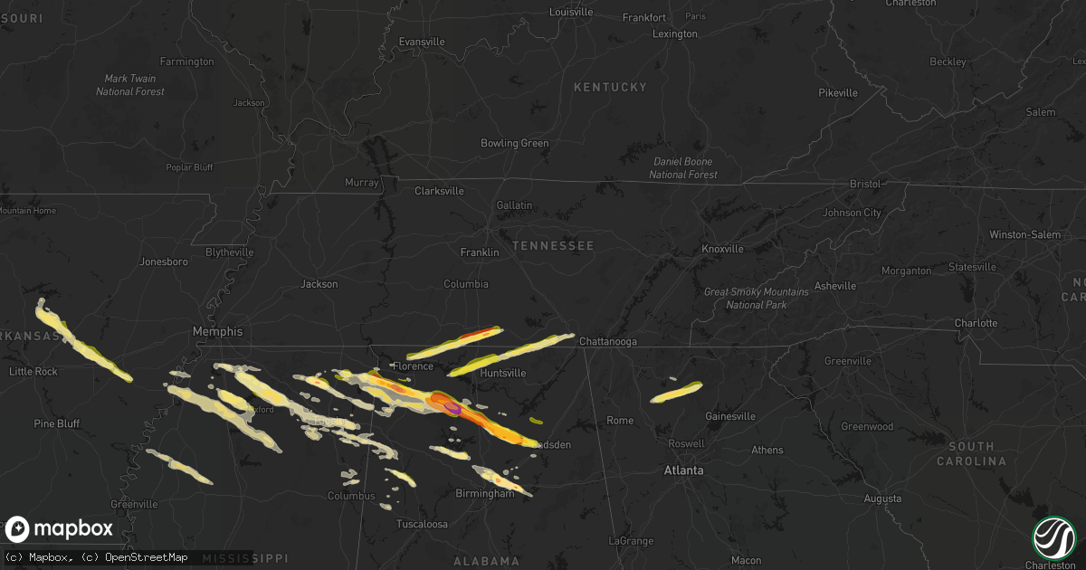 Hail map in Tennessee on February 26, 2026