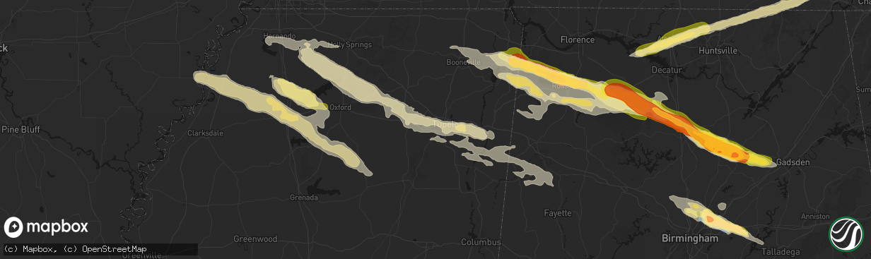 Hail map in Tupelo, MS on February 26, 2026
