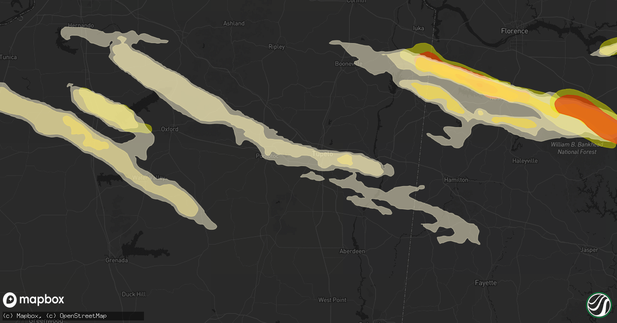 Hail map in Tupelo, MS on February 26, 2026