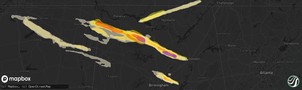 Hail map in Vinemont, AL on February 26, 2026