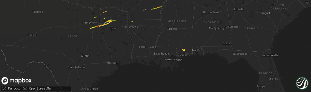 Hail map in Louisiana on February 27, 2017