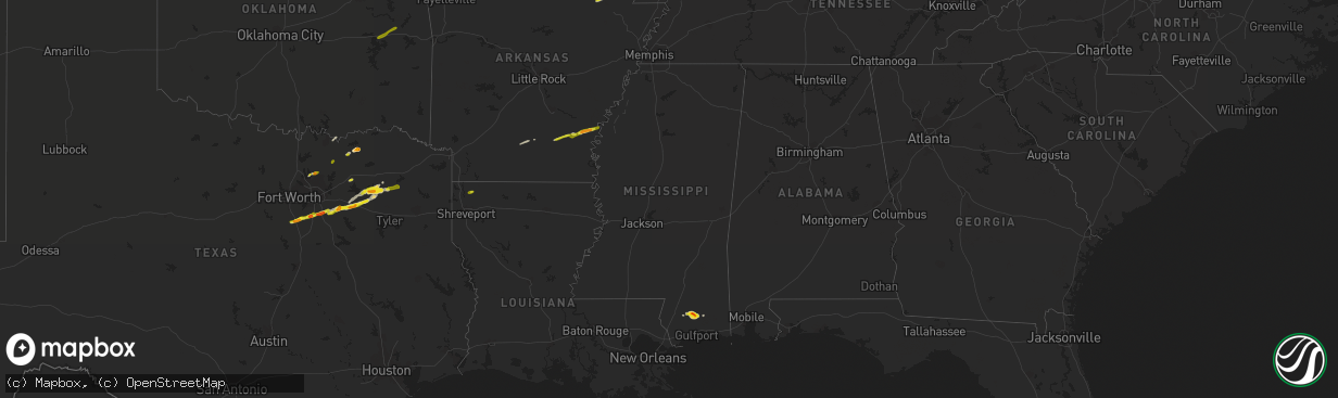 Hail map in Mississippi on February 27, 2017