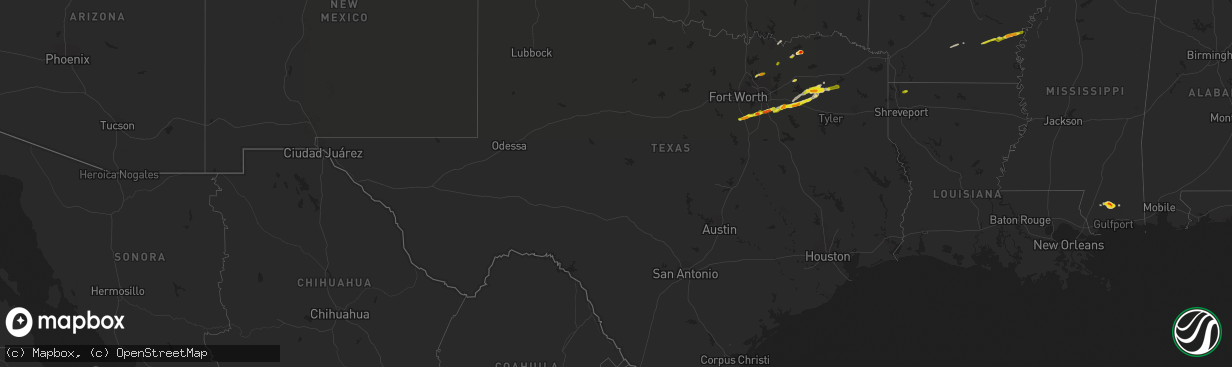 Hail map in Texas on February 27, 2017