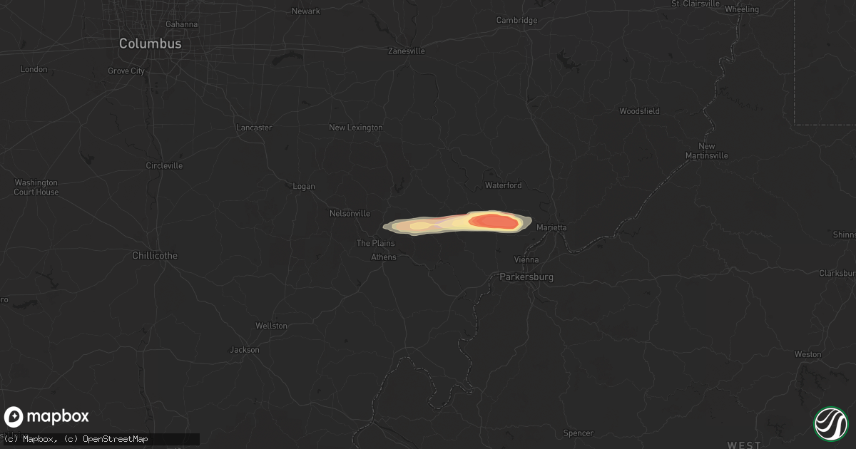 Hail map in Amesville, OH on February 27, 2023