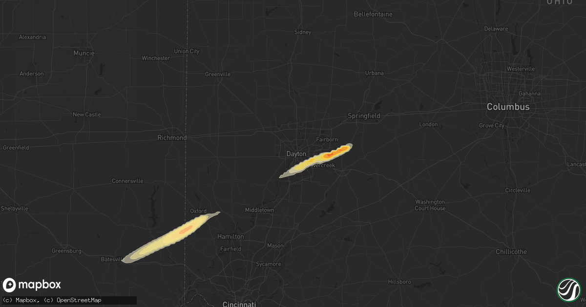 Hail map in Dayton, OH on February 27, 2023